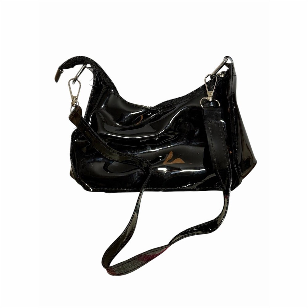 Womens Mini Jelly Shoulder Crossbody Purse Black Transparent Zip Top - Picture 3 of 4